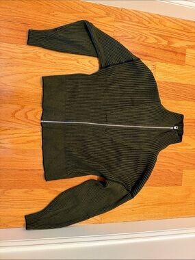 Varley Olive Green Ribbed Full-Zip Hoodie